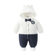 男婴儿连体衣服秋冬季套装拜年加厚外穿新年外出抱衣满月宝宝冬装