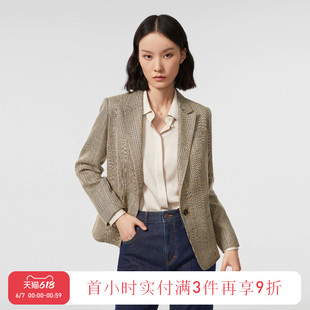 ovv春夏女装毛麻混纺，经典平驳领一粒扣修身通勤西服外套