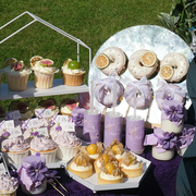 紫色婚礼甜品台装饰纸花IDO慕斯杯插件结婚推推乐贴纸蝴蝶结绑带