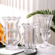 加厚欧式高脚水晶透明玻璃，花瓶琥珀烟灰插鲜花，仿真花客厅摆件装饰