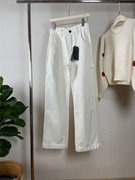 面料巨好~r23早秋欧美系高腰米白色，棉质宽松直筒工装牛仔长裤