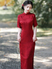 古法传统全开襟红色旗袍，一片式无省民国风年轻款优雅结婚订婚礼服
