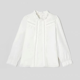 jaca**女童小衫棉质白色蕾丝，花边领衬衫，上衣t恤法国童装