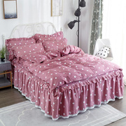 四件套全棉床裙纯色床罩简约双人，花边三件套床罩床上用品1.5m1.8m