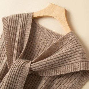 秋冬100%纯羊绒围巾女高端加厚披肩多功能，保暖纯色针织百搭围脖