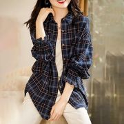 纯棉格子衬衫女款2024春季韩版长袖宽松显瘦开衫，外套大码上衣
