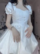 法式甜美公主风连衣裙，2023女夏收腰，泡泡袖裙子短款白色蓬蓬裙