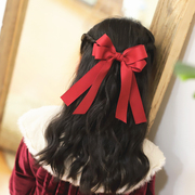 儿童红色蝴蝶结发夹新年女童飘带，发卡女宝宝顶夹发饰，公主气质头饰