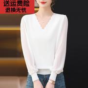 v领白色蕾丝打底衫女春秋2024女装漂亮小衫洋气，大码针织上衣