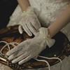 新娘网纱短款手套蕾丝大码弹力，婚礼夏透明显瘦蝴蝶结婚纱韩版手套