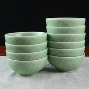 陶瓷家用碗中式米饭碗4.5寸10只6只套装龙泉青瓷碗微波炉餐具