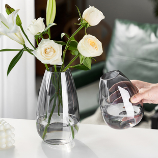 小口玻璃花瓶透明轻奢客厅酒店插花玫瑰百合鲜花装饰花器摆件