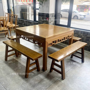 实木八仙桌正方形面馆饭店桌椅，四方餐桌快餐餐馆商用圆桌桌椅