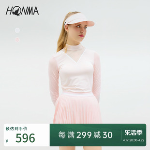 honma运动高尔夫服饰女式长袖，t恤运动休闲条纹后拉链小高领通勤潮
