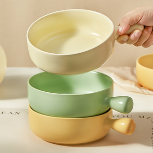奶油风手柄碗家用2023陶瓷烤碗带把手的泡面碗个人专用沙拉碗