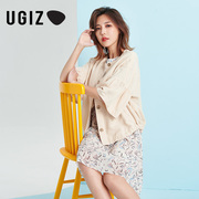 UGIZ夏季韩版女装纯色休闲直筒喇叭袖上衣短外套女UBUC701-3