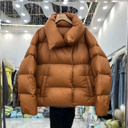 羽绒服女冬季2023年韩版宽松短款白鹅绒(白鹅绒，)加厚立领面包服外套女