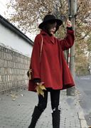过年红斗篷式双面羊绒大衣女2020冬季韩版宽松休闲红色外套女