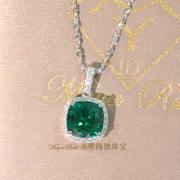 拟真祖母绿宝石吊坠公主方形925纯银饰品项链手工，款欧美女友礼物