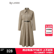 DTLANDO杏色连衣裙春季时尚复古尖领可调节腰显瘦长款衬衫裙