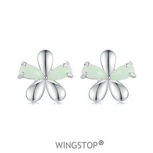 wingstop原创时尚简约夜光花朵，耳钉s925纯银镀白金小花耳环耳饰
