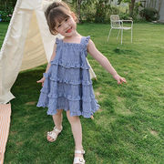 女童夏装格子连衣裙儿童，蛋糕裙女裙子夏季童装吊带裙