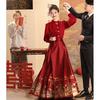 红色马面裙敬酒服新娘，旗袍2024新中式结婚礼服，订婚套装婚服女