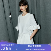 LILY2024夏女装设计感花卉袖复古休闲通勤款百搭五分袖T恤衫