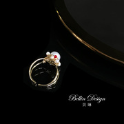 开口食指戒指女时尚个性可调节小众设计珍珠气质关节装饰指环3013
