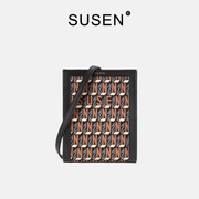 susen迷宫系列拼色真皮，单肩手机包斜跨迷你小包，高级感腰包夏