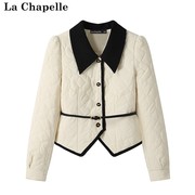 拉夏贝尔lachapelle秋冬季法式短款开衫外套，小香风撞色加棉上衣
