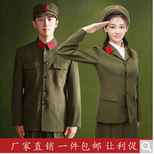 芳华同款绿军装舞蹈服女65式，怀旧绿军装套装红卫兵服装演出服