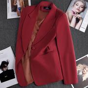 酒红色韩版休闲小西装，外套女2024春秋收腰气质高级感西服上衣