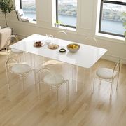 亚克力岩板餐桌小户型长方形透明悬浮纯白色餐桌椅组合侘寂奶油风