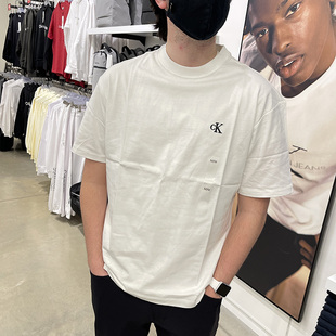 CK Calvin Klein男士夏季舒适纯棉通勤休闲纯色基础款圆领短袖T恤