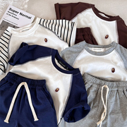 辰妈儿童套装24夏男女童日系潮牌刺绣短袖，t恤宝宝短裤休闲两件套