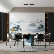 广东岩板背景墙800x2600新中式山水画轻奢大板客厅电视沙发背景墙