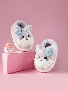 猫咪儿童棉拖鞋女童冬季包跟室内保暖女孩可爱宝宝，毛毛绒(毛毛绒)居家棉鞋