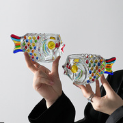 趣皿欧式玻璃花瓶彩色创意鱼形，水培绿萝花器桌面摆件办公室装饰品