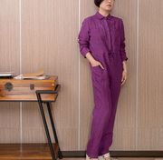 时光之颜 2022原创设计文艺气质亚麻紫色连体裤《生如逆旅》
