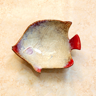欧式地中海创意海洋红边鱼肥皂碟，钥匙收纳摆件，门口零食干果首饰盘
