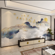 新中式抽象烫金壁布山水轻奢金色客厅卧室电视背景墙装饰壁纸