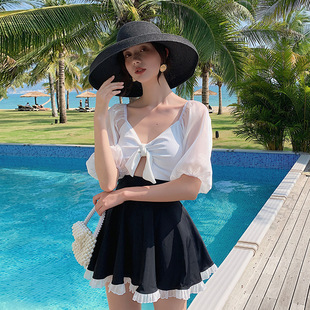 海南三亚度假夏季海边连体平角裤裙式保守小清新海边温泉泳衣