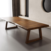 现代实木茶桌椅，组合简约实木茶台c办公室原木，大板泡茶桌子黑胡桃