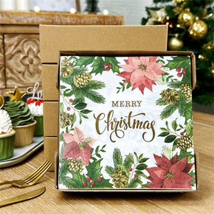 彩色餐巾纸圣诞花朵印花纸巾创意装饰家用方巾纸派对宴会布置50张