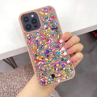 彩色镶钻施华洛水晶钻适用于苹果iphone13pm全包，硅胶手机壳