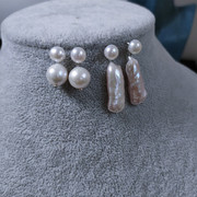 巴洛克天然珍珠925纯银耳钉，法式优雅复古小众设计几何耳环防过敏