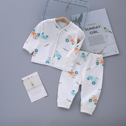 婴儿衣服夏薄款纯棉分体套装，新生儿纽扣两件套0-3宝宝长袖和尚服