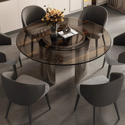 双囍钢化玻璃餐桌圆形餐桌，带转盘双层玻璃台面，餐桌椅组合家用饭桌
