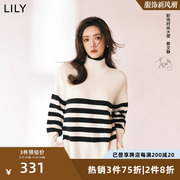 蔡文静同款LILY2023女装含绵羊毛复古保暖高领气质针织衫